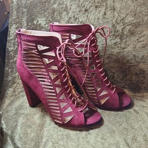 Purple Heel Boots Sandal Style Block Heel Cut Out Lace Up Fashion Shoes Size 10